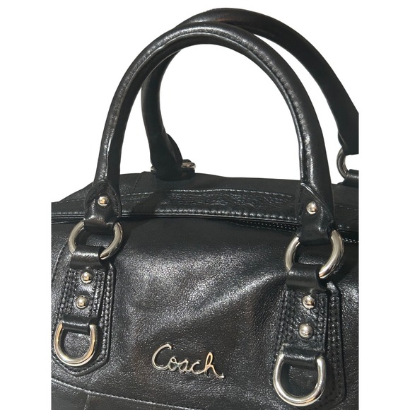 Coach Ashley Satchel Black Leather Shoulder Bag F15447 Purple Lining - Picture 2 of 10